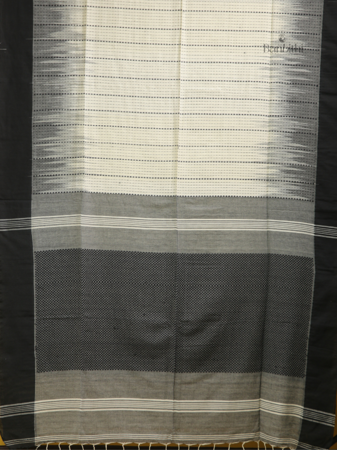 Ivory Noir Kantha Hand Embroidered Saree