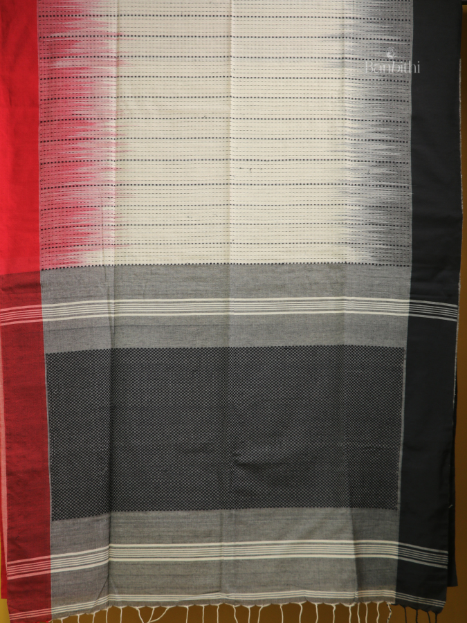 Ivory Crimson Kantha Heritage Saree