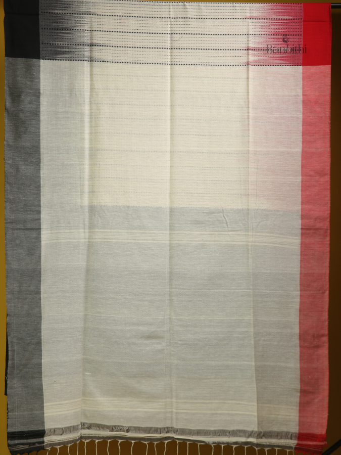 Ivory Crimson Kantha Heritage Saree