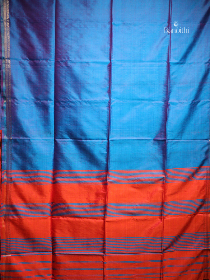 Bishnupur Mulberry Silk Saree - Orange Blue