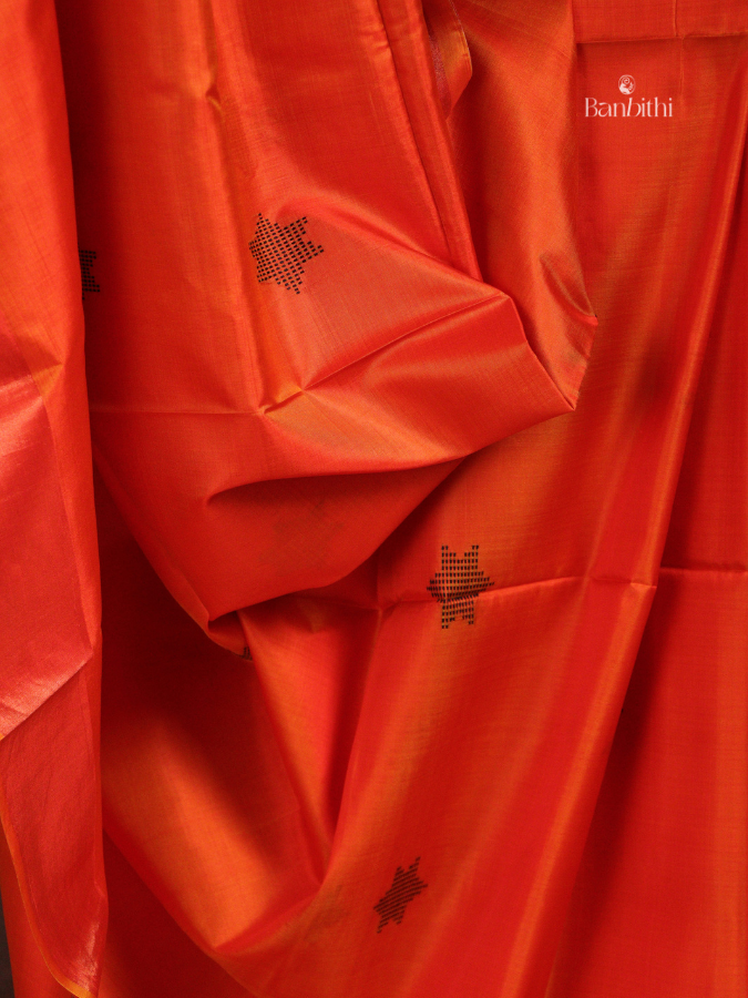 Bishnupur Mulberry Silk Saree – Orange with Leaf Green