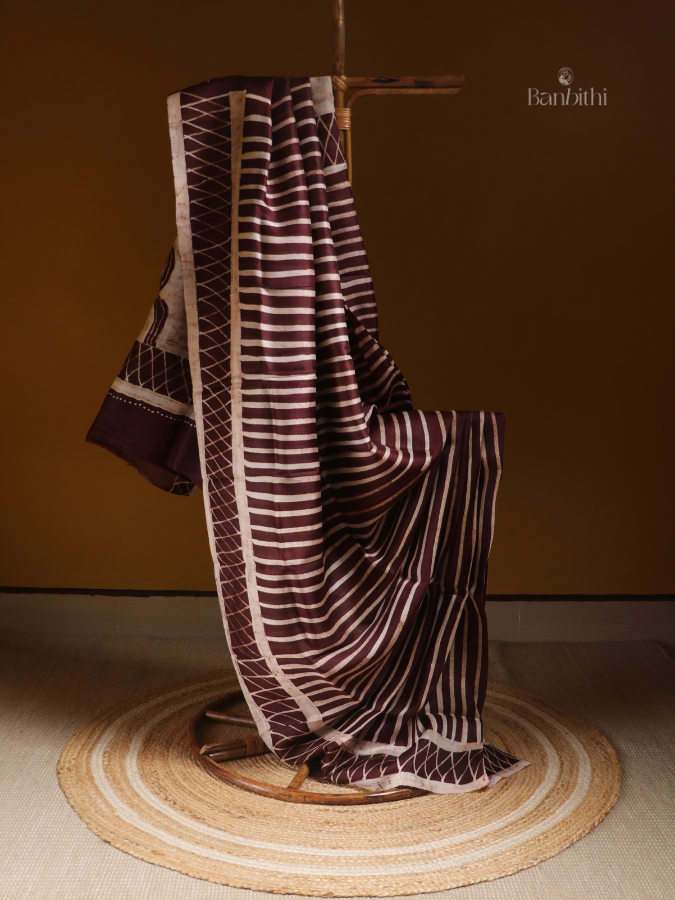 Hand Batik Murshidabad Silk Saree – Elegant Mauve Tone