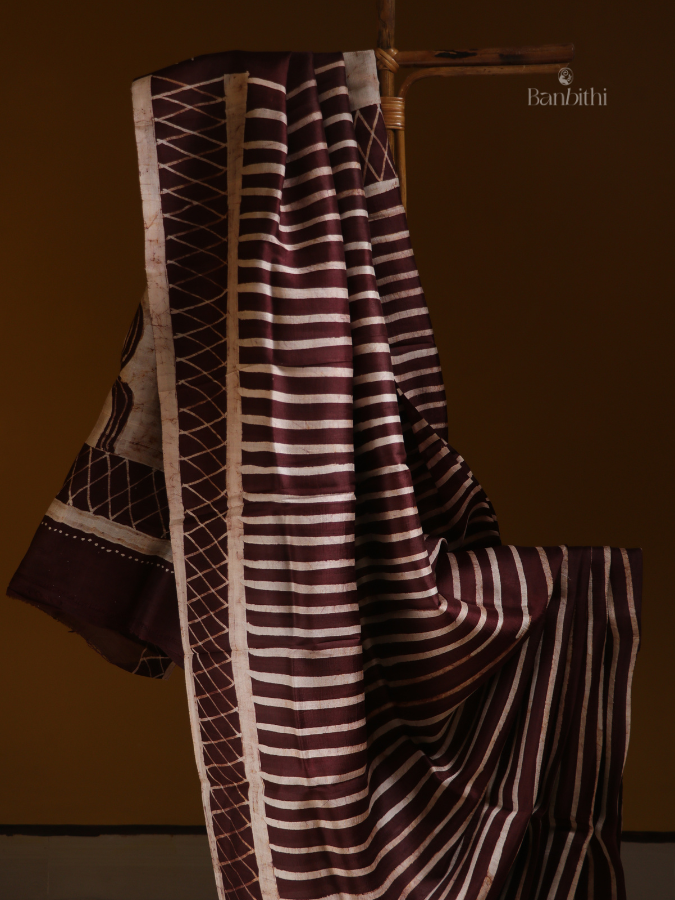 Hand Batik Murshidabad Silk Saree – Elegant Mauve Tone
