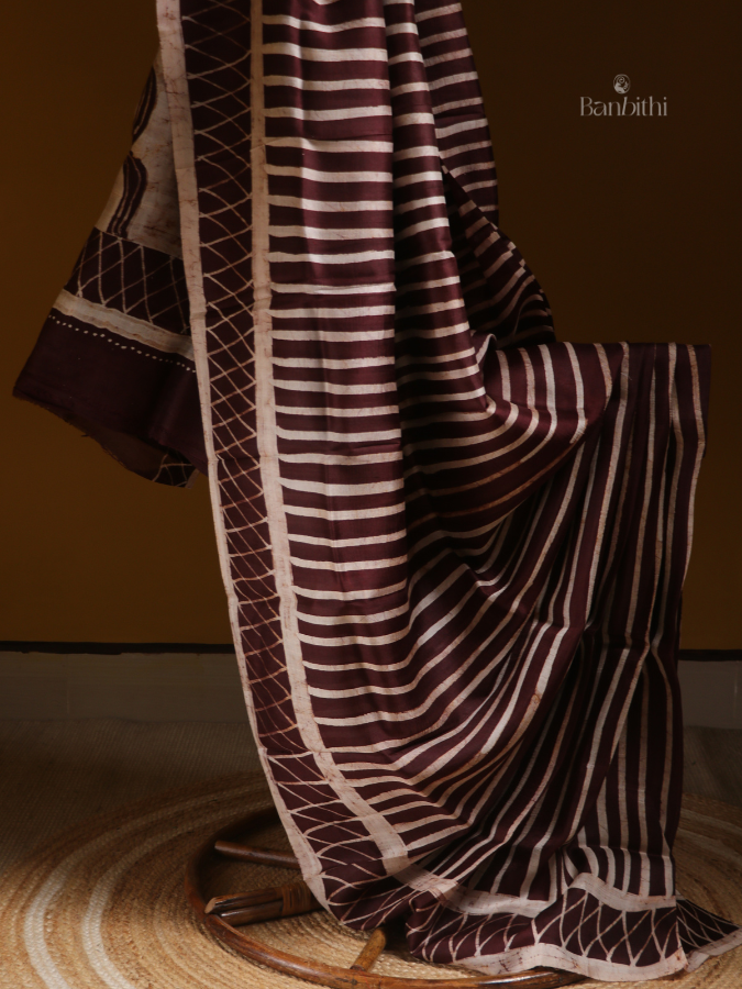 Hand Batik Murshidabad Silk Saree – Elegant Mauve Tone
