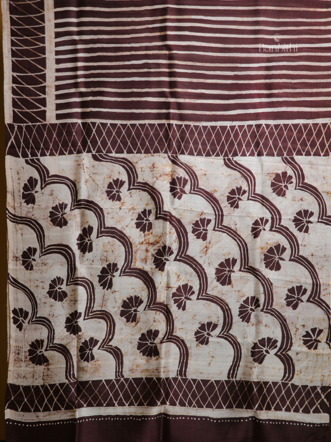 Hand Batik Murshidabad Silk Saree – Elegant Mauve Tone