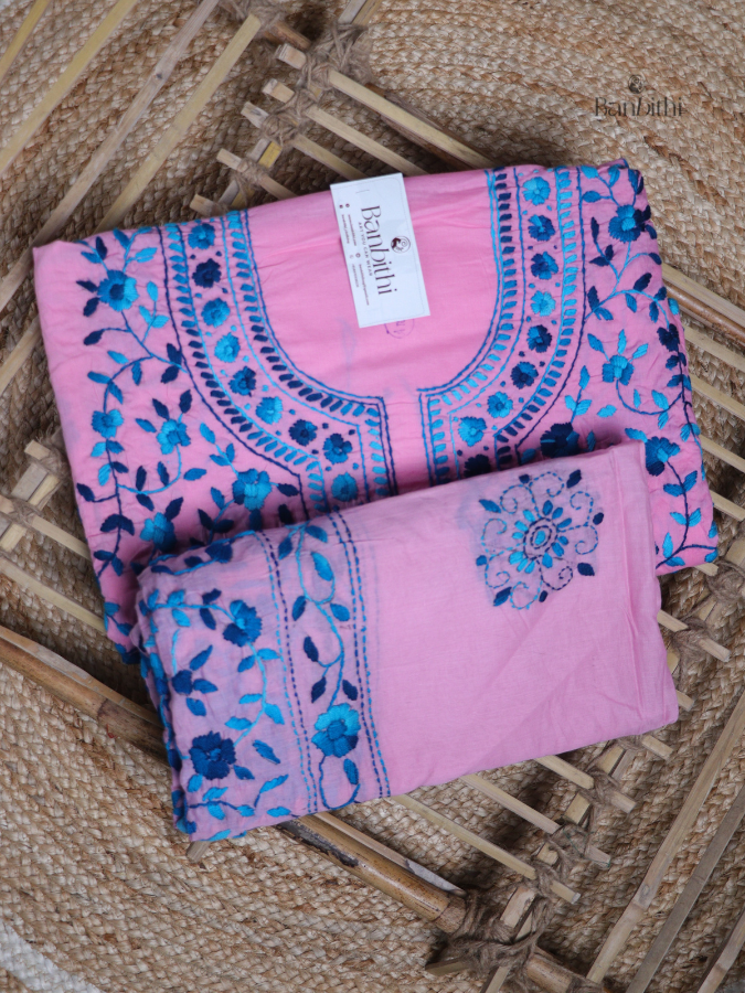 Hand Embroidered Cotton Suit Set – 3 Pcs Pink