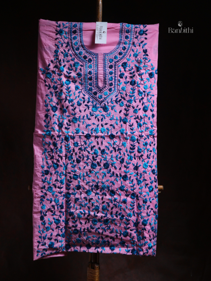 Hand Embroidered Cotton Suit Set – 3 Pcs Pink