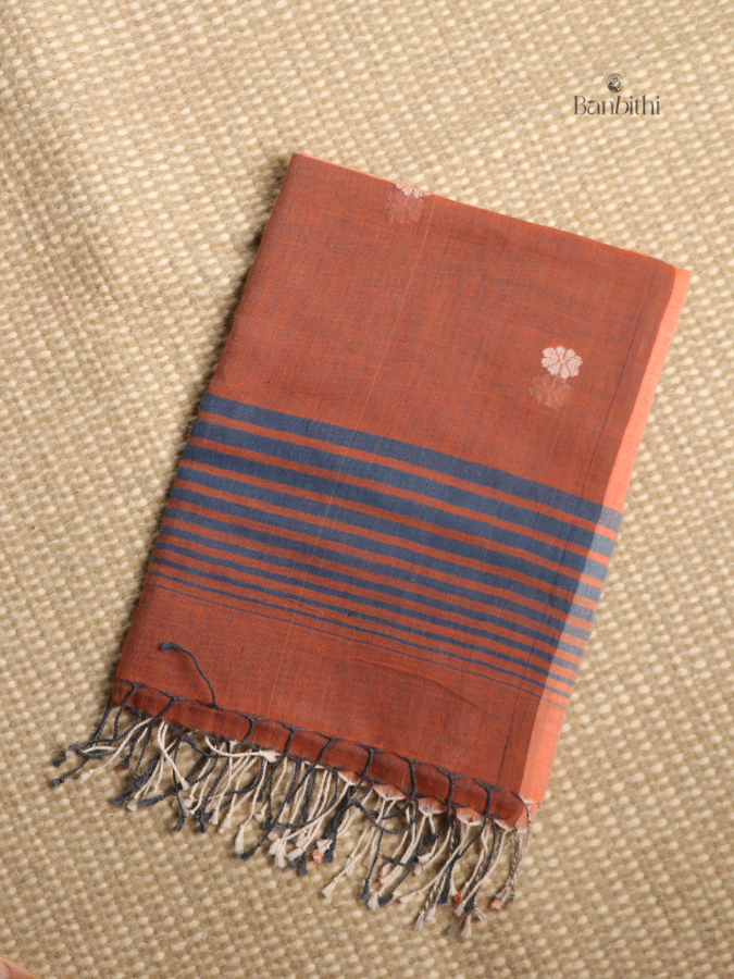Handwoven Jamdani Dupatta – Pink & Rust Orange