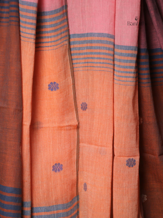 Handwoven Jamdani Dupatta – Pink & Rust Orange