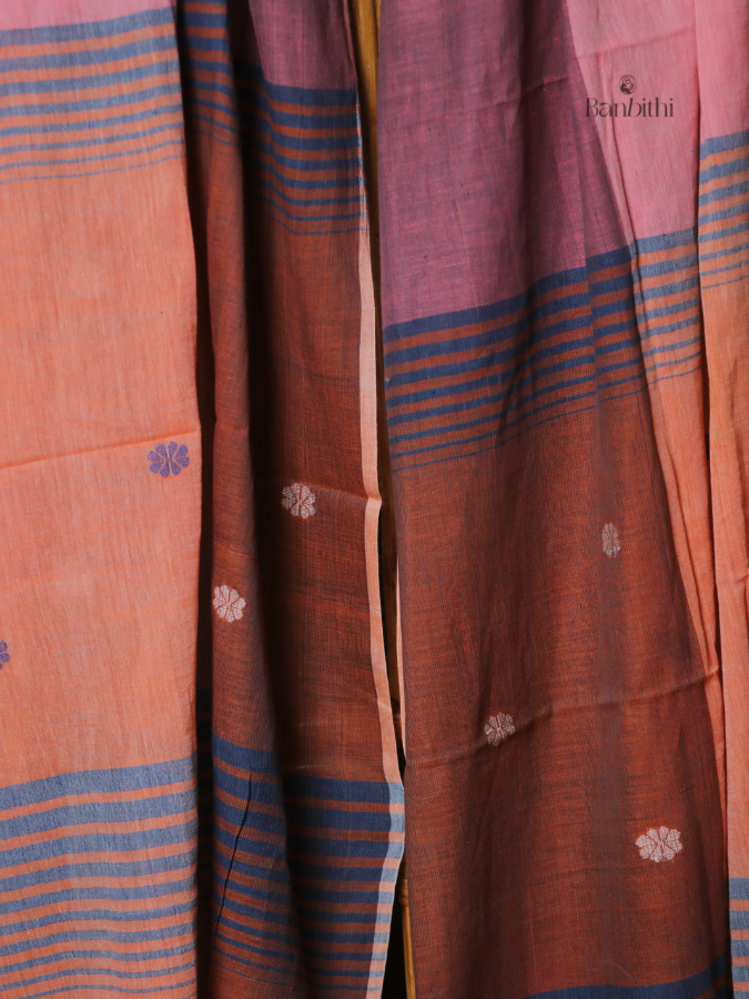 Handwoven Jamdani Dupatta – Pink & Rust Orange