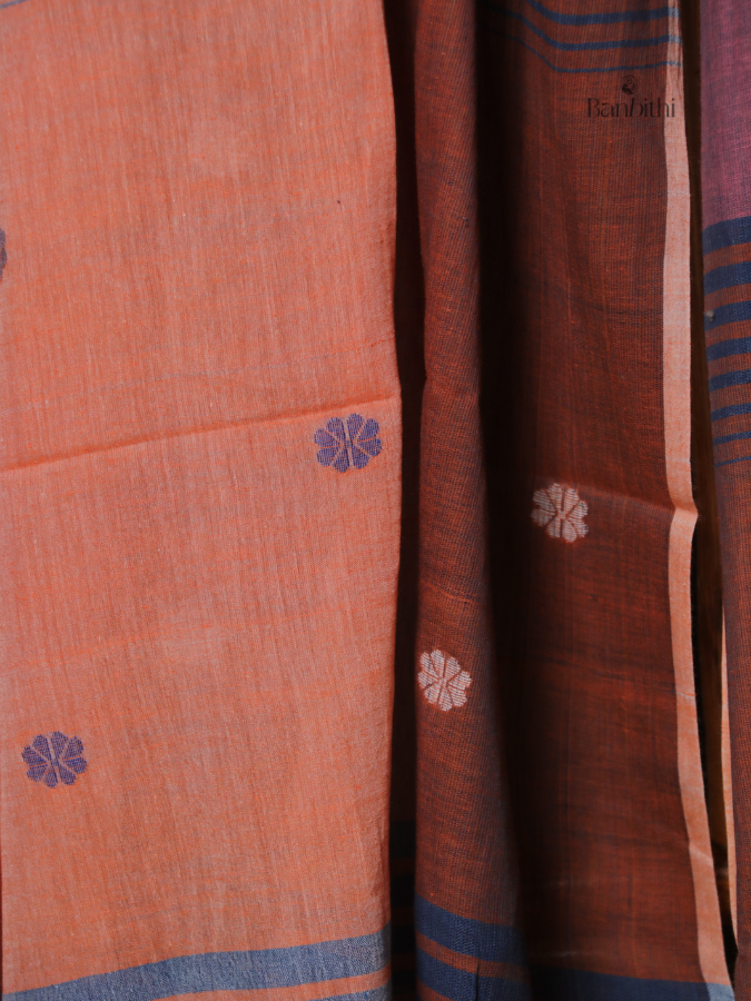 Handwoven Jamdani Dupatta – Pink & Rust Orange
