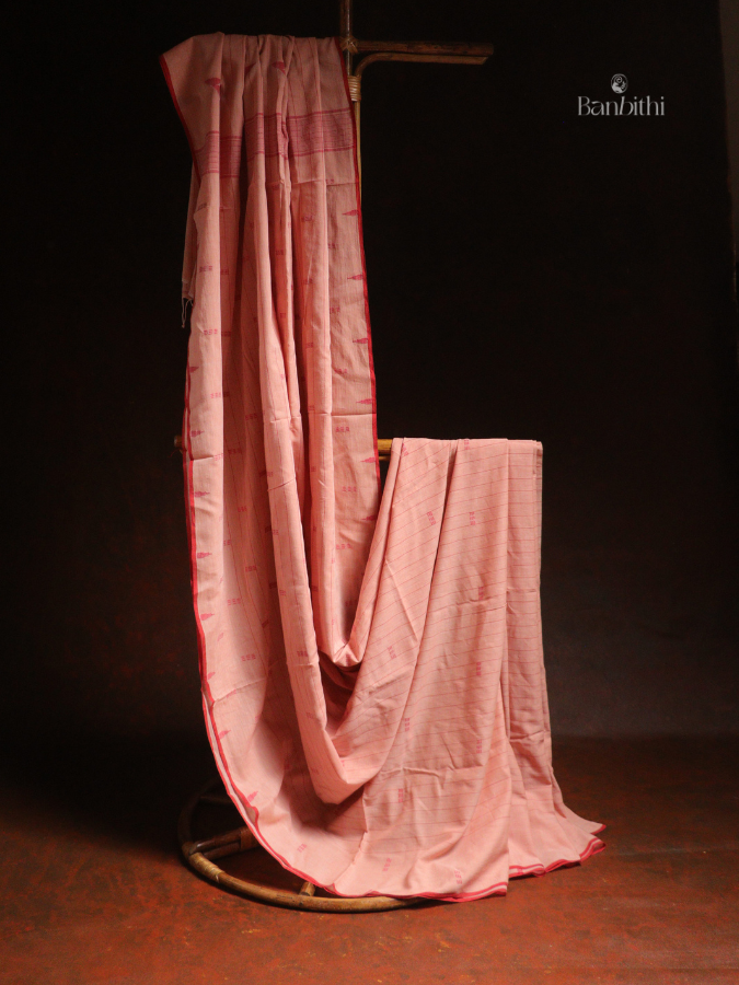 Pure Cotton Hand Spun Jamdani Saree – Pink