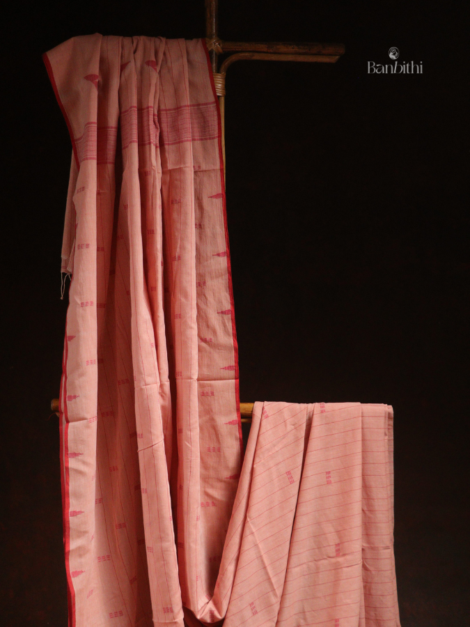 Pure Cotton Hand Spun Jamdani Saree – Pink