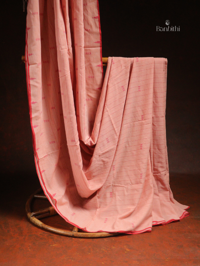 Pure Cotton Hand Spun Jamdani Saree – Pink