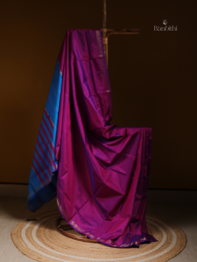 Bishnupur Silk Saree – Pink & Sky Blue Harmony