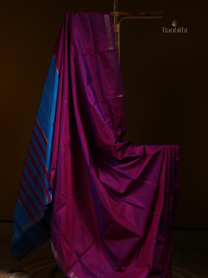 Bishnupur Silk Saree – Pink & Sky Blue Harmony