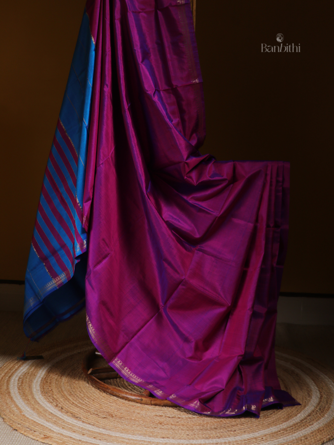 Bishnupur Silk Saree – Pink & Sky Blue Harmony