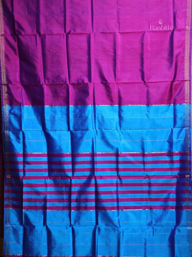 Bishnupur Silk Saree – Pink & Sky Blue Harmony