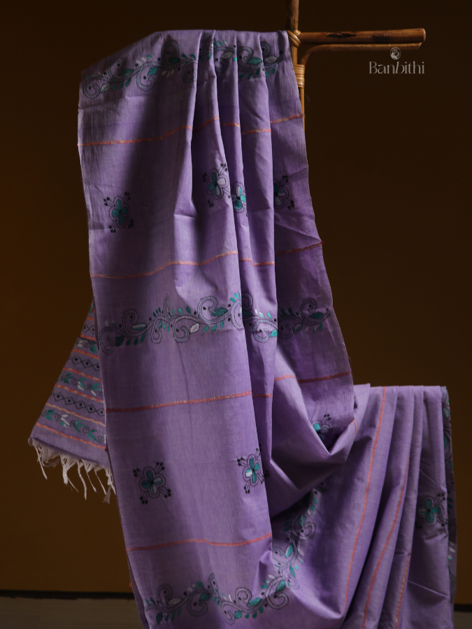 Regal Purple Kantha Handcrafted Saree