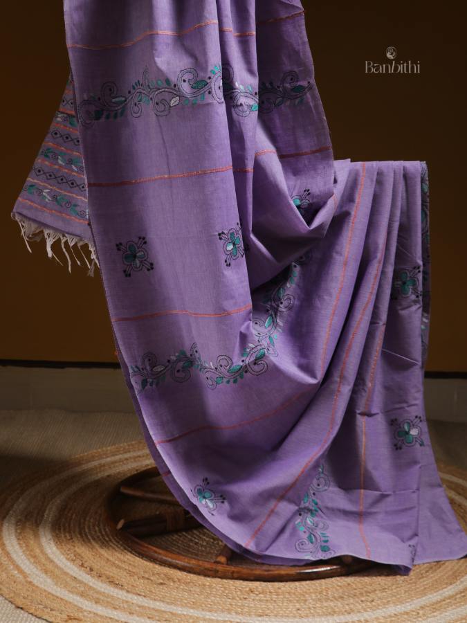 Regal Purple Kantha Handcrafted Saree