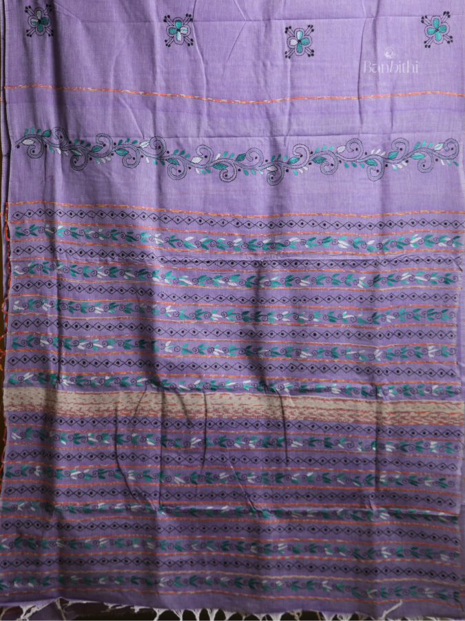 Regal Purple Kantha Handcrafted Saree