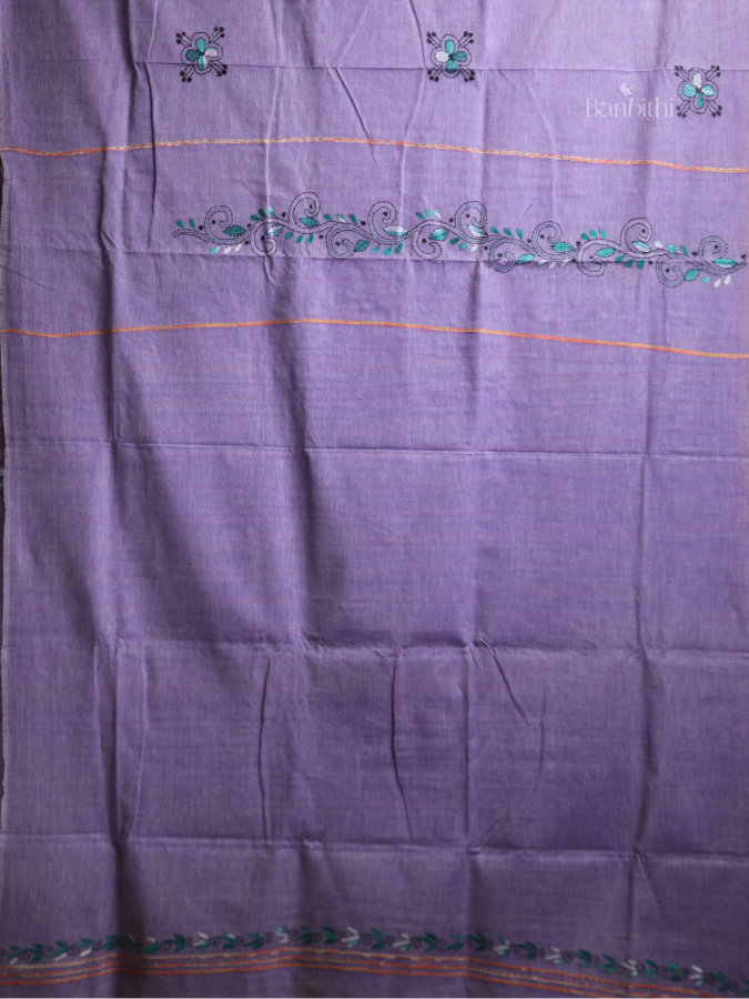 Regal Purple Kantha Handcrafted Saree