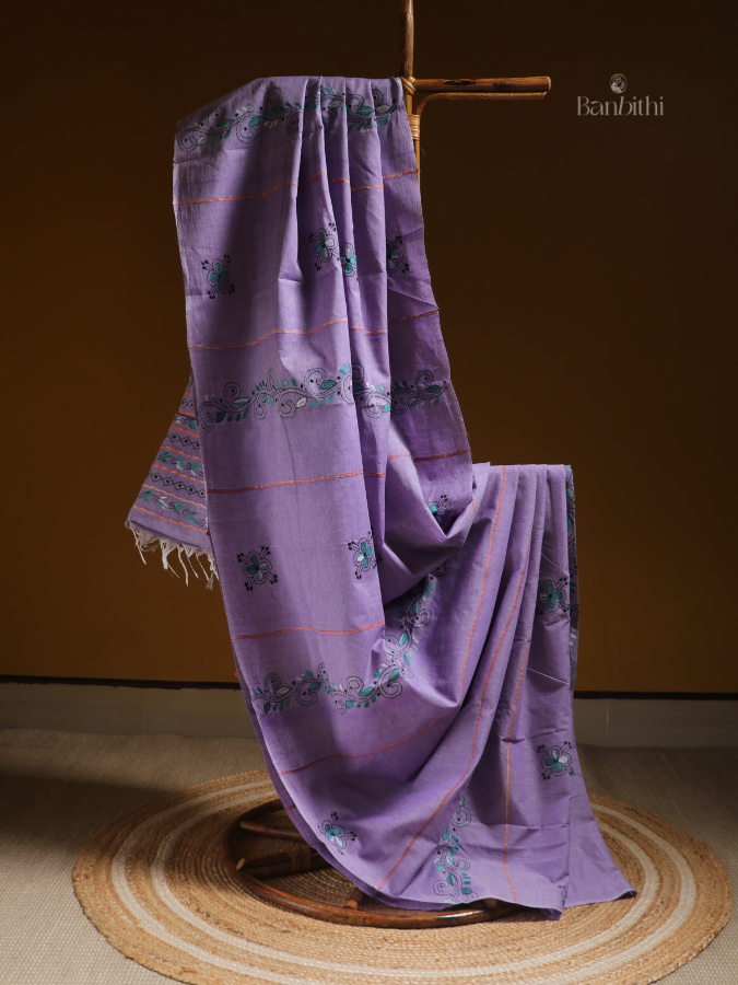 Regal Purple Kantha Handcrafted Saree
