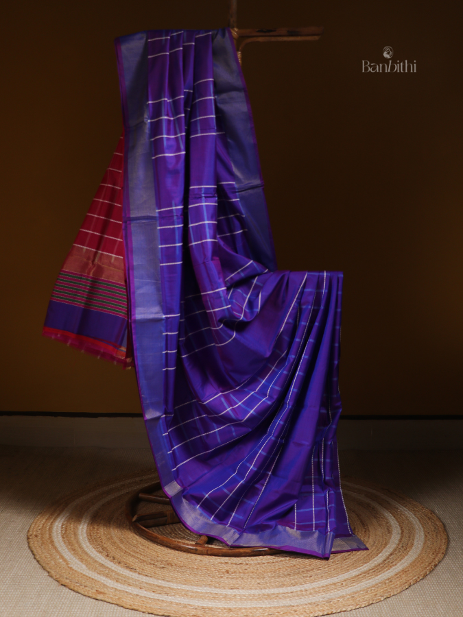 Bishnupur Silk Saree – Purple & Red Regal Blend