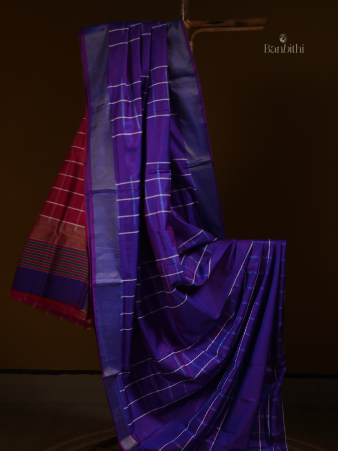 Bishnupur Silk Saree – Purple & Red Regal Blend