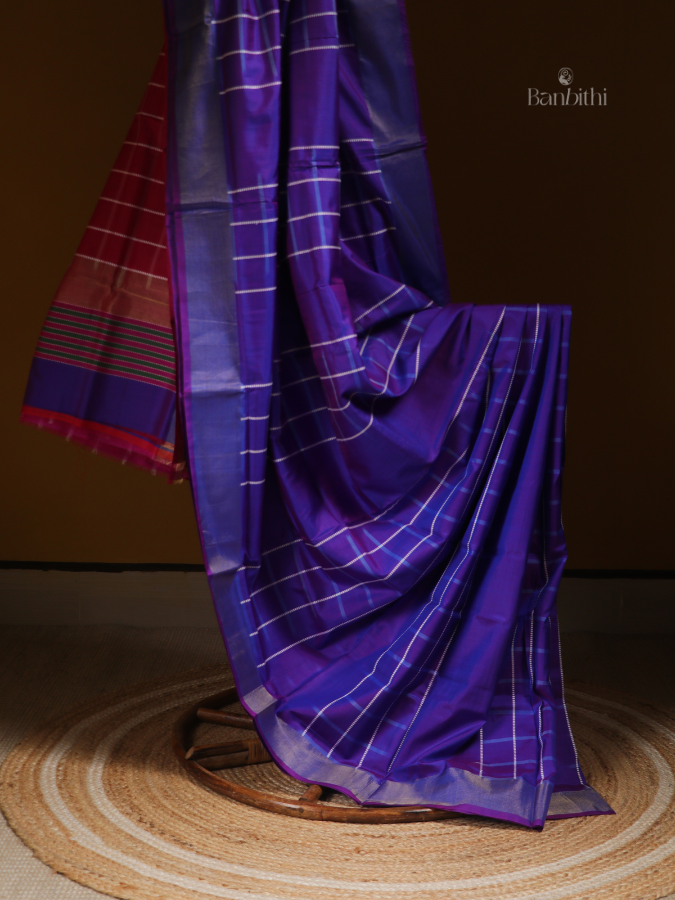 Bishnupur Silk Saree – Purple & Red Regal Blend