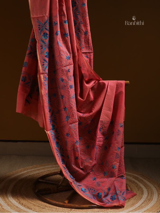 Deep Pink With Blue Embroidery Saree