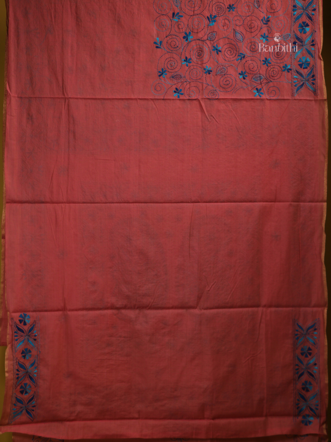 Deep Pink With Blue Embroidery Saree