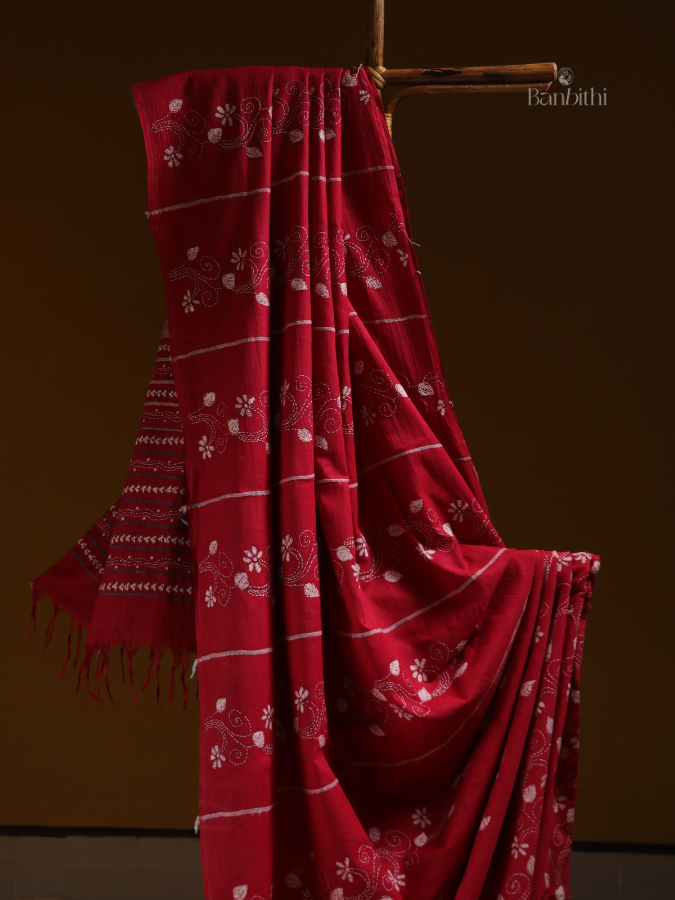 Classic Red Kantha Heritage Saree