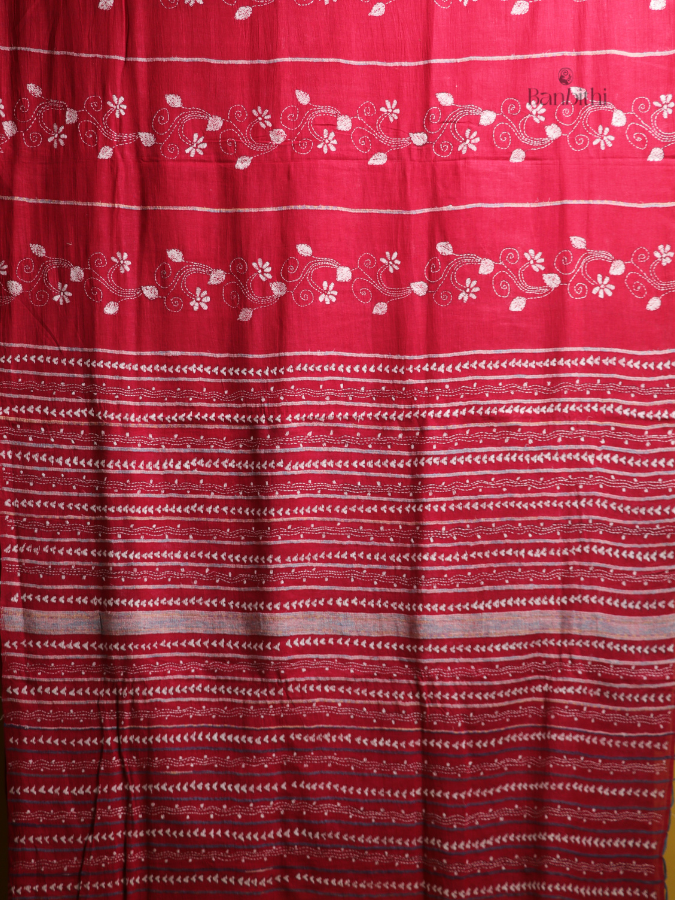 Classic Red Kantha Heritage Saree