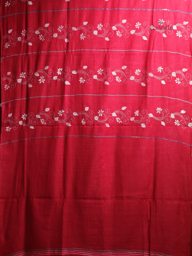 Classic Red Kantha Heritage Saree