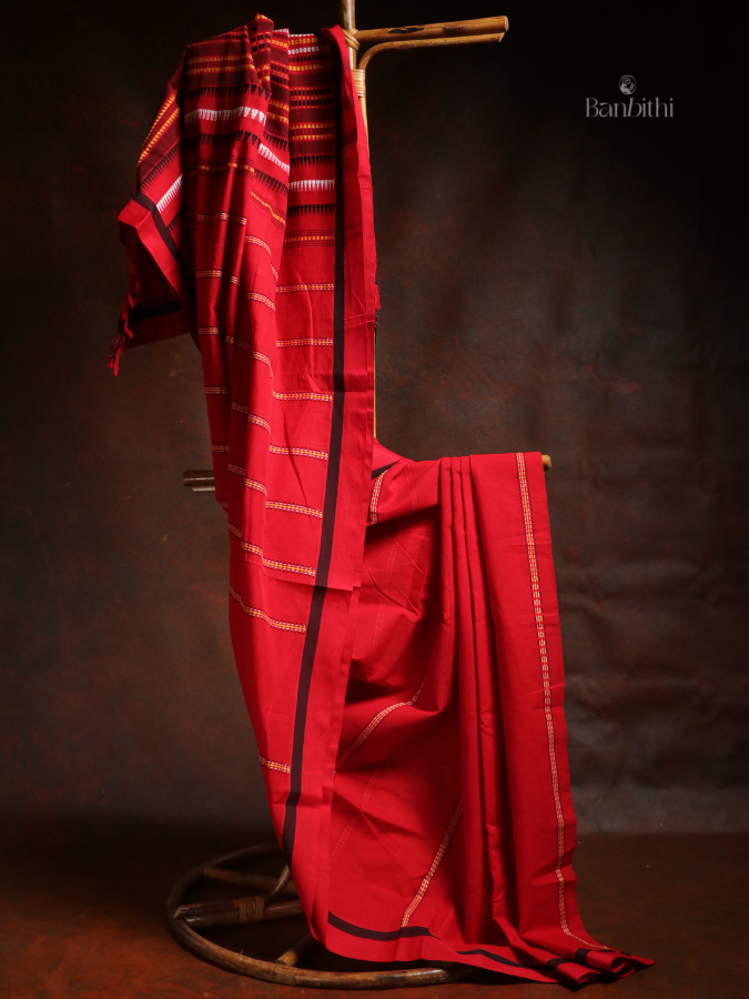 Begumpuri Pure Cotton Handwoven Saree – Red