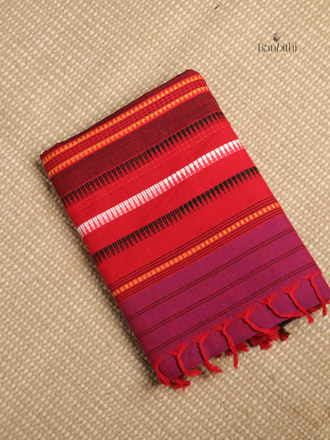 Begumpuri Pure Cotton Handwoven Saree – Red and Magenta