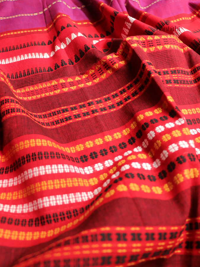 Begumpuri Pure Cotton Handwoven Saree – Red and Magenta