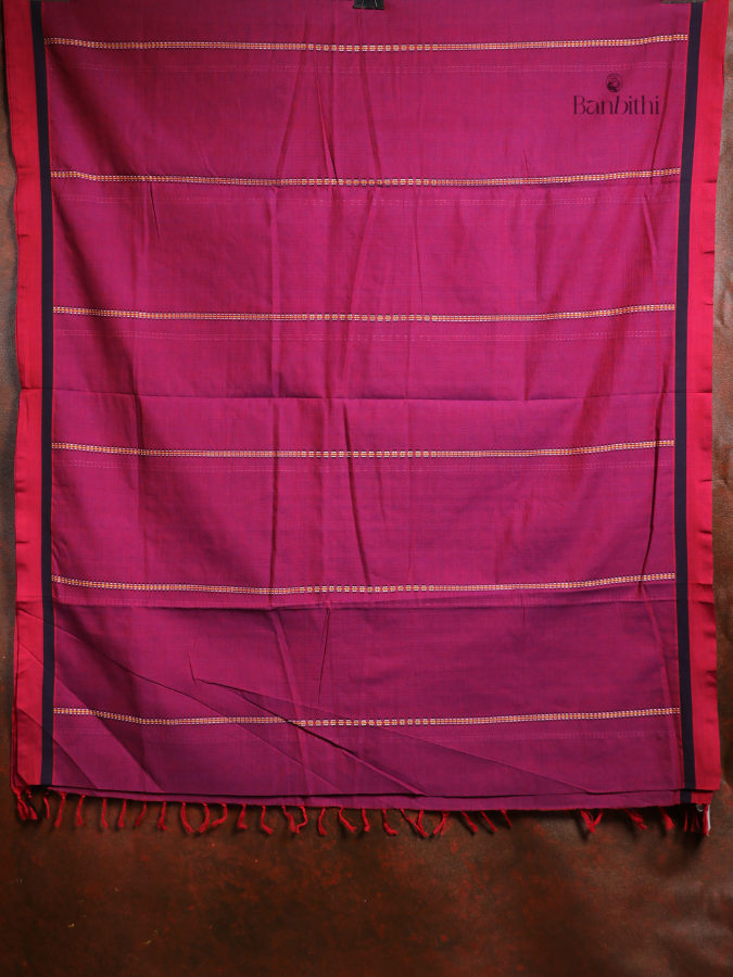 Begumpuri Pure Cotton Handwoven Saree – Red and Magenta