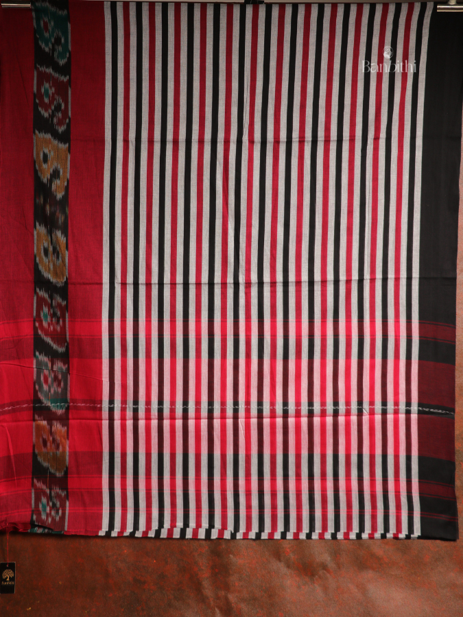 Pure Cotton Handwoven Dhaniakhali Saree – Red and Black