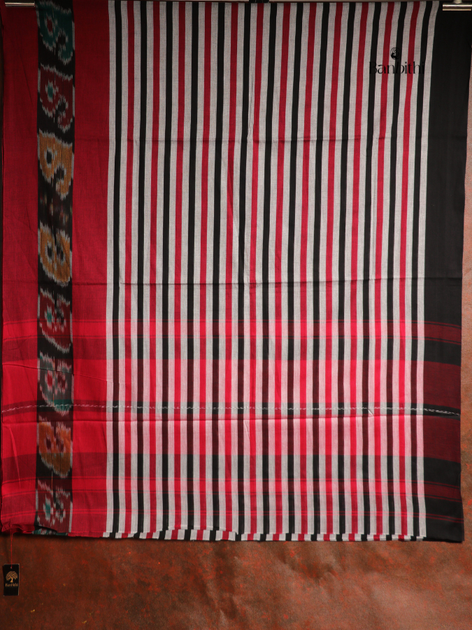 Pure Cotton Handwoven Dhaniakhali Saree – Red Black