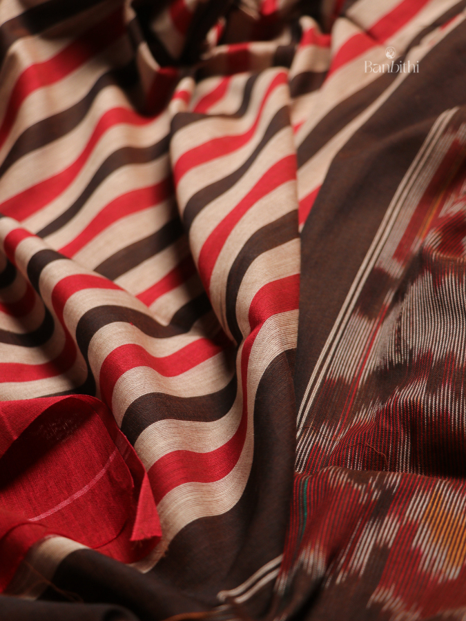 Pure Cotton Handwoven Dhaniakhali Saree – Red Black