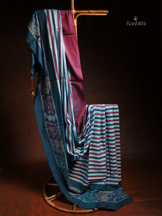 Pure Cotton Handwoven Dhaniakhali Saree – Red Blue