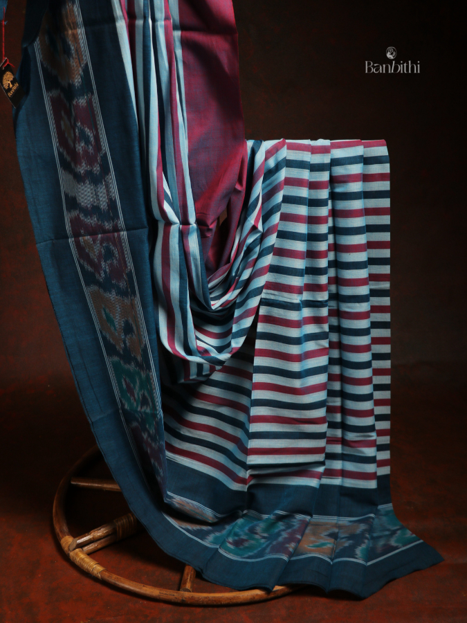 Pure Cotton Handwoven Dhaniakhali Saree – Red Blue