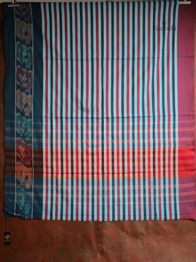 Pure Cotton Handwoven Dhaniakhali Saree – Red Blue