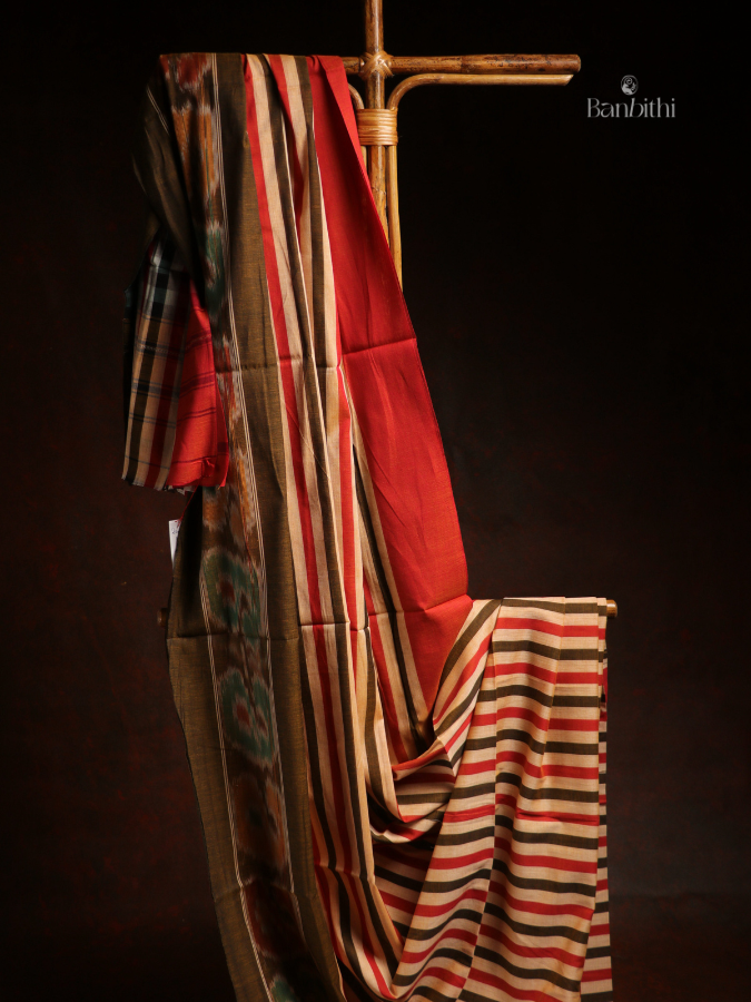 Pure Cotton Handwoven Dhaniakhali Saree – Red Brown