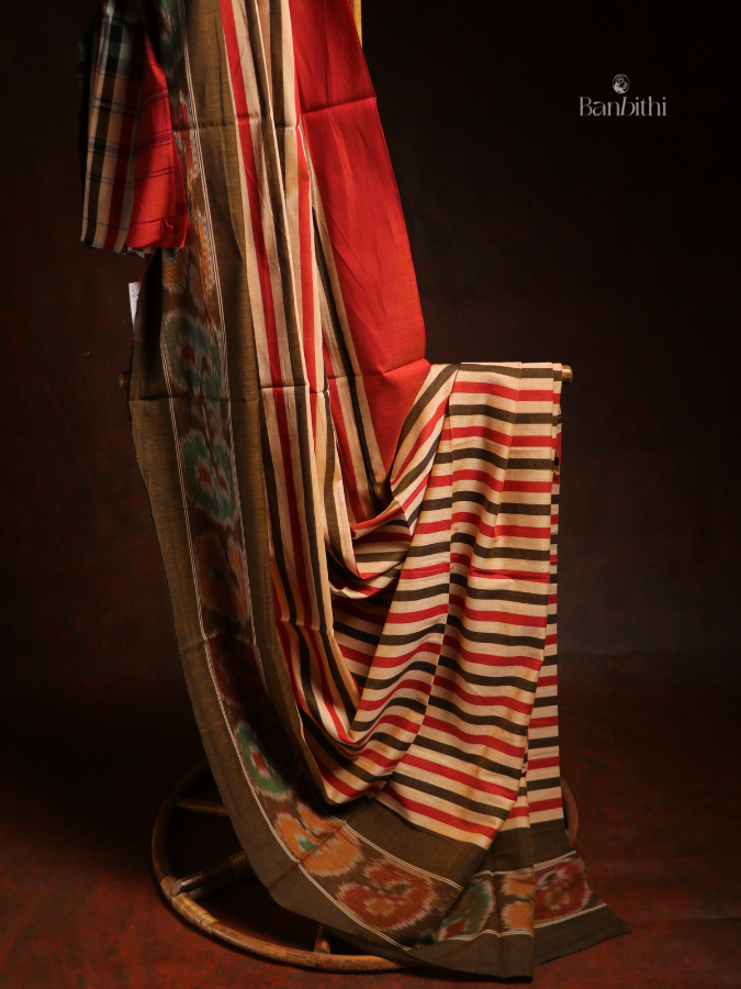 Pure Cotton Handwoven Dhaniakhali Saree – Red Brown