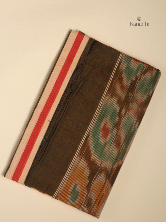 Pure Cotton Handwoven Dhaniakhali Saree – Red Brown