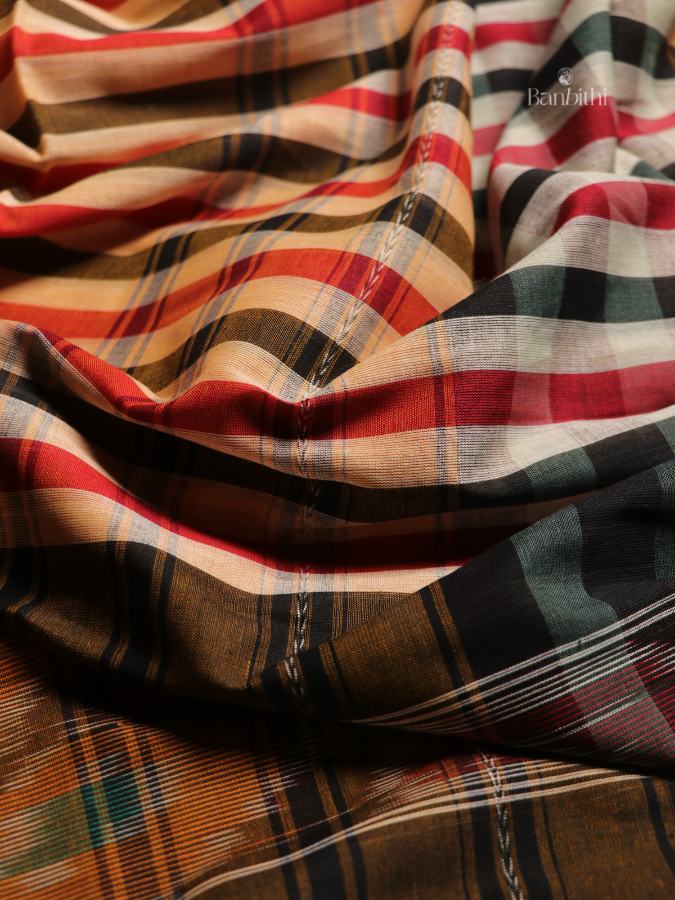 Pure Cotton Handwoven Dhaniakhali Saree – Red Brown