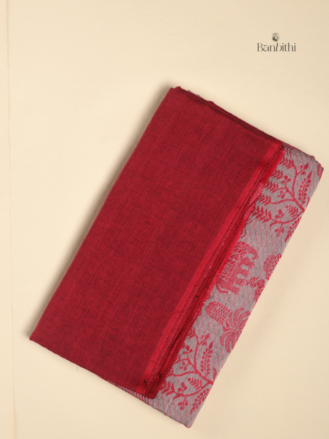 Pure Cotton Handwoven Dhaniakhali Saree – Red Grey